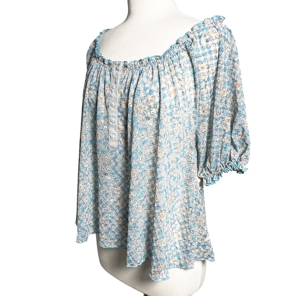 NWT FREE PEOPLE Women’s Astra Floral Print Mesh Peasant Top Medium - Picture 6 of 7